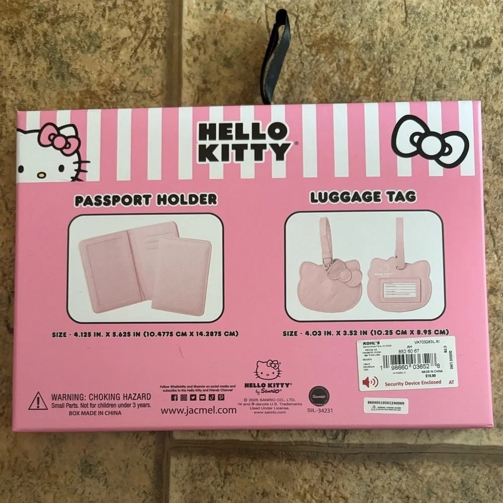 NIB Hello Kitty *Bundle* Plushie sleep mask and passport holder luggage tag set